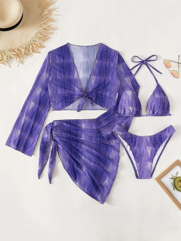 Swimsuit New 4 PCs Set Split Long Sleeve Bikini For Women - Onouthati