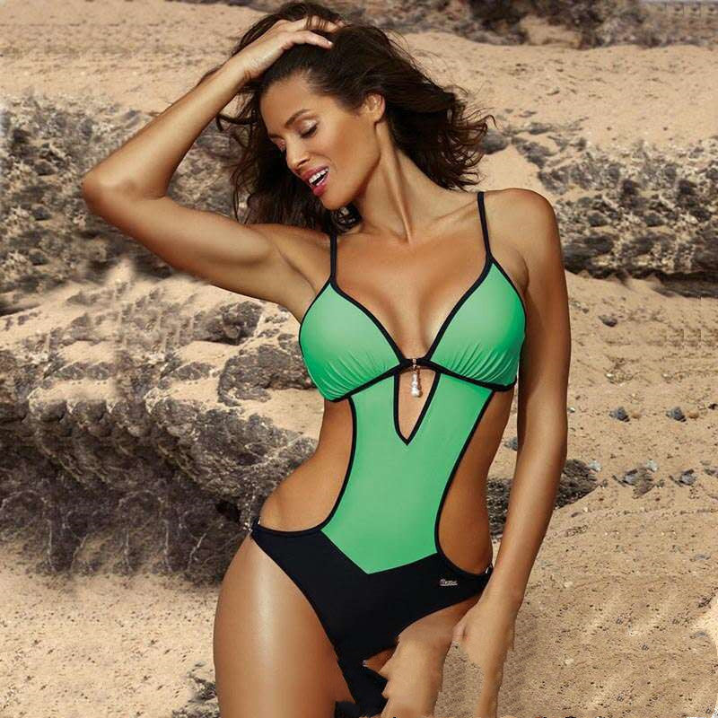 White Black Bikini Swimsuit Spot Solid Color Two Piece Beach Suit - Onouthati