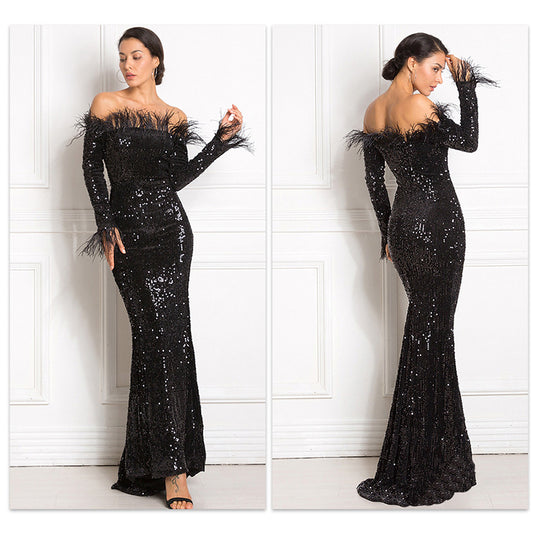 Off-the-shoulder Fishtail Party Formal Dress - Onouthati