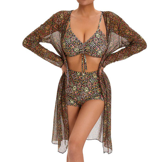 Digital Printing Pleated Tie Bikini For Women - Onouthati