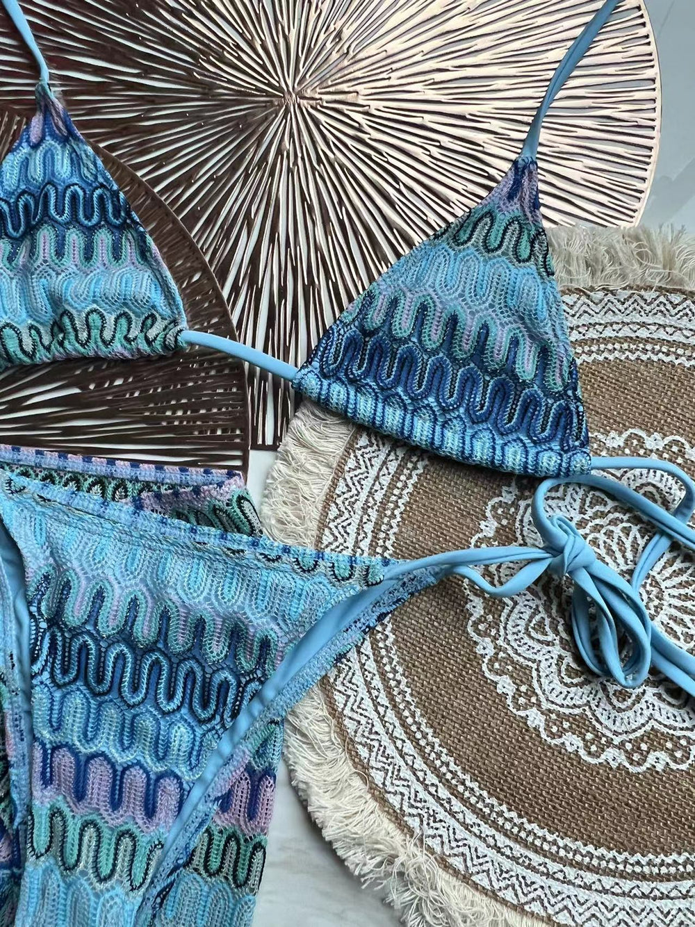 Knitting Bikini Skirt Three-piece Set Bikini Striped Swimsuit Bikini Women Swimw - Onouthati