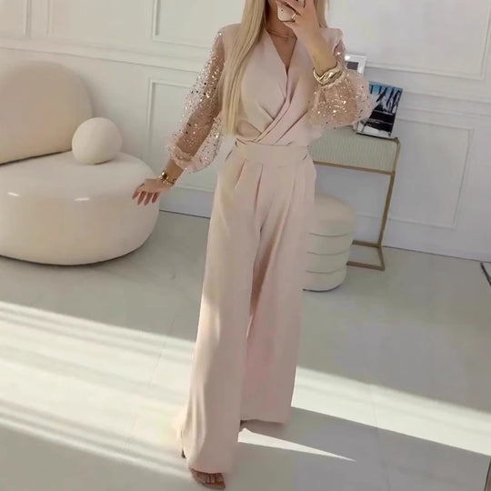 Sequined Top Wide Leg Pants Casual Suit Women - Onouthati