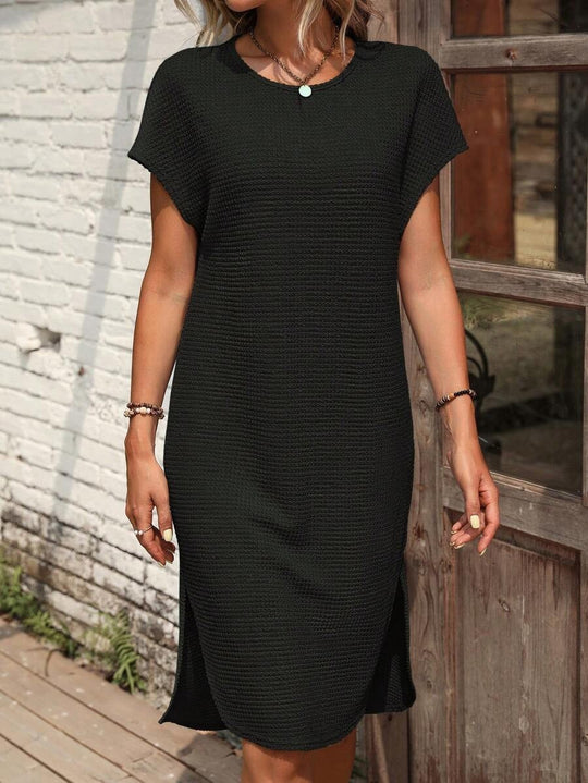 New Solid Color Casual Loose Waffle Dress Women - Onouthati