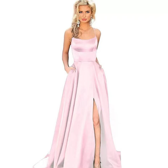 Solid Color Long Slimming And Shoulder Hollow Girlfriends Fashion Bridesmaid Party Dress - Onouthati