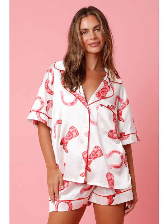 Satin Printed Two-piece Suit Pajamas For Women - Onouthati