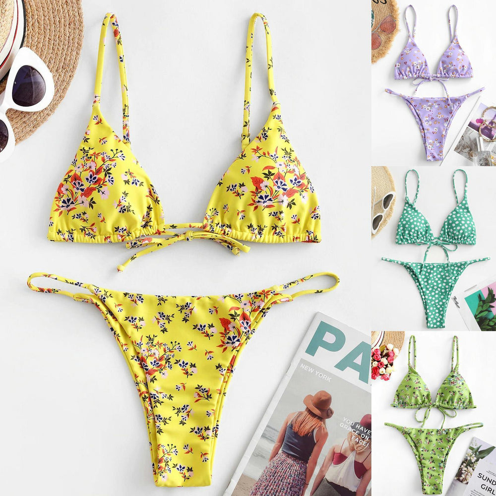 Summer Flowers Print Bikini Sexy Beach Swimming Suit Fashion Push Up Swimsuit Womens Clothing - Onouthati