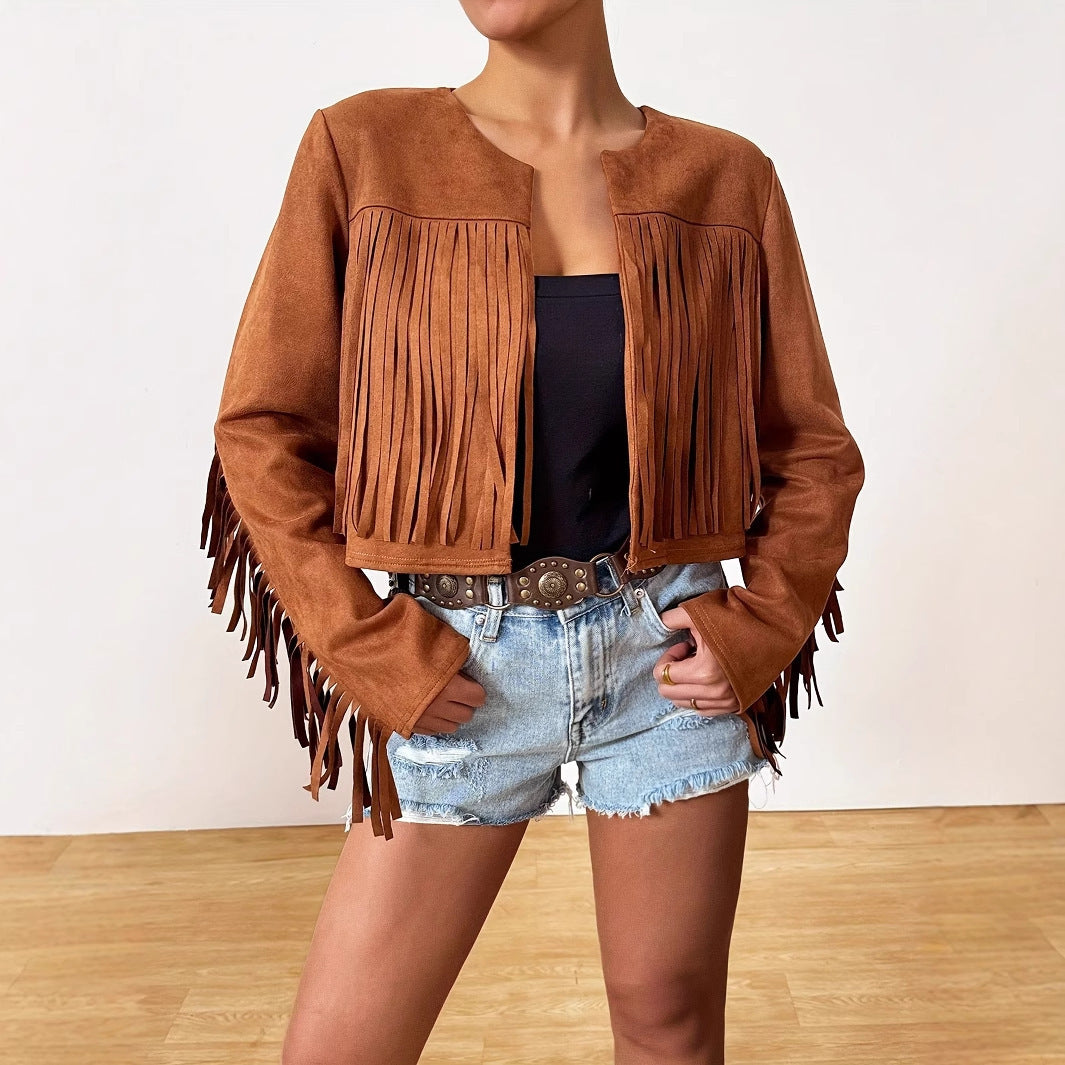 Women's Vacation Casual Retro Tassel Short Jacket - Onouthati