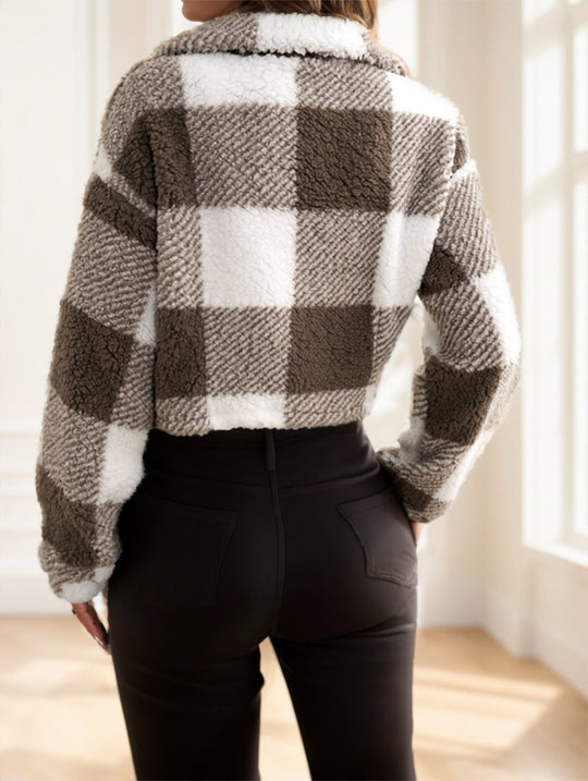 Plaid Pattern Teddy Jacket - Onouthati