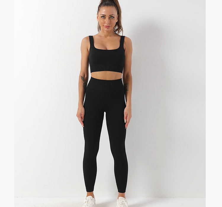 2pcs Thread Yoga Suit Seamless Bra And Butt Lifting High Waist Leggings Set For Women Sports Fitness Yoga Pants Sportswear Outfits Clothing - Onouthati