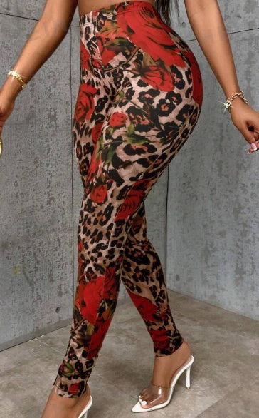 Casual Colorblock Slim Fit Stretchy Random Printed Leggings - Onouthati