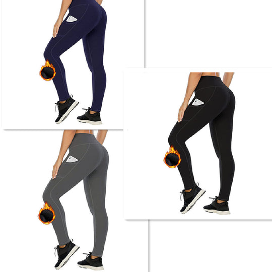 Women's Cropped High Waist Velvet Padded Thick Leggings Tight Sports Hip Raise Yoga Pants - Onouthati