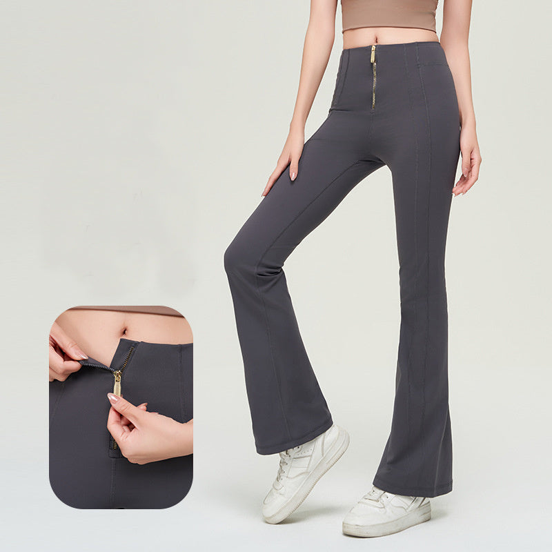High Waist Zipper Bell-bottom Trousers For Women Slimming Butt Lifting Flared Leggings Sports Gym Fitness Yoga Pants Quick-drying - Onouthati