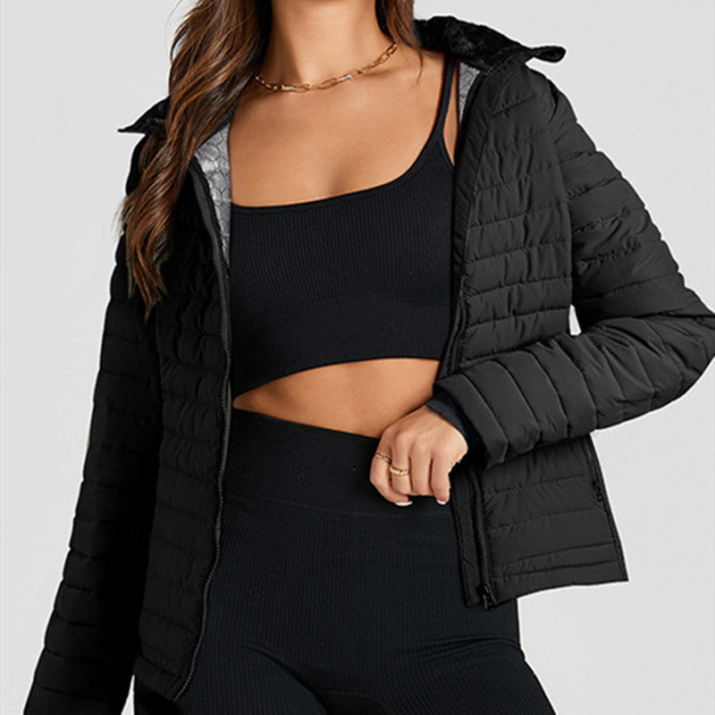 Quilted Zipped Cotton-padded Jacket Women's Warm Stand Collar - Onouthati