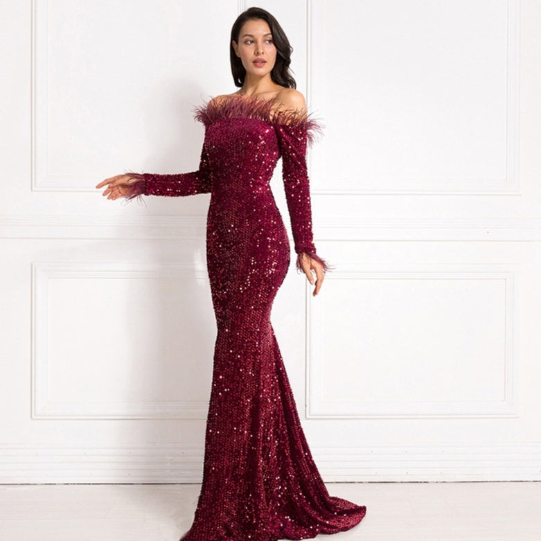 Off-the-shoulder Fishtail Party Formal Dress - Onouthati
