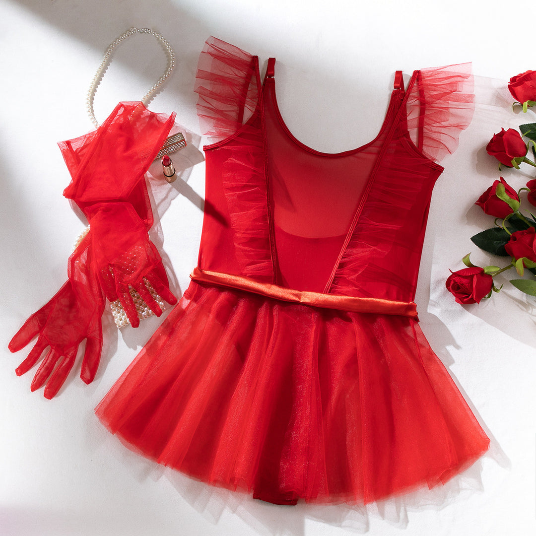 Mesh Jumpsuit Tutu Skirt Gloves Three-piece Set For Women - Onouthati