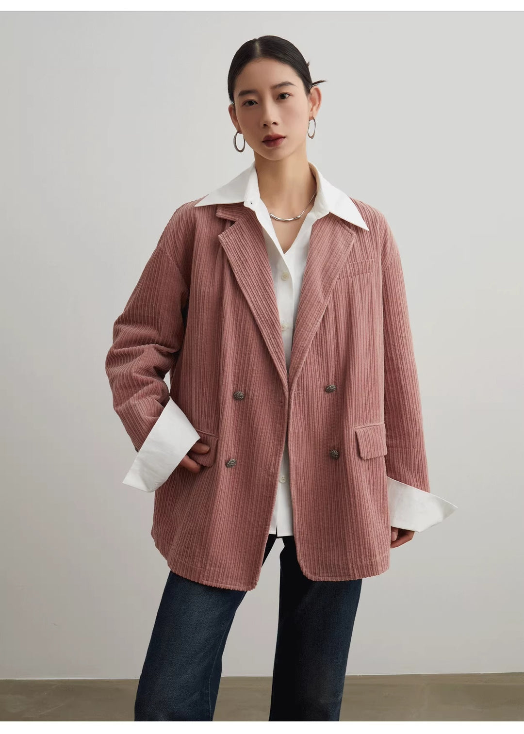 Corduroy Double Breasted Suit Jacket Loose Korean Style - Onouthati