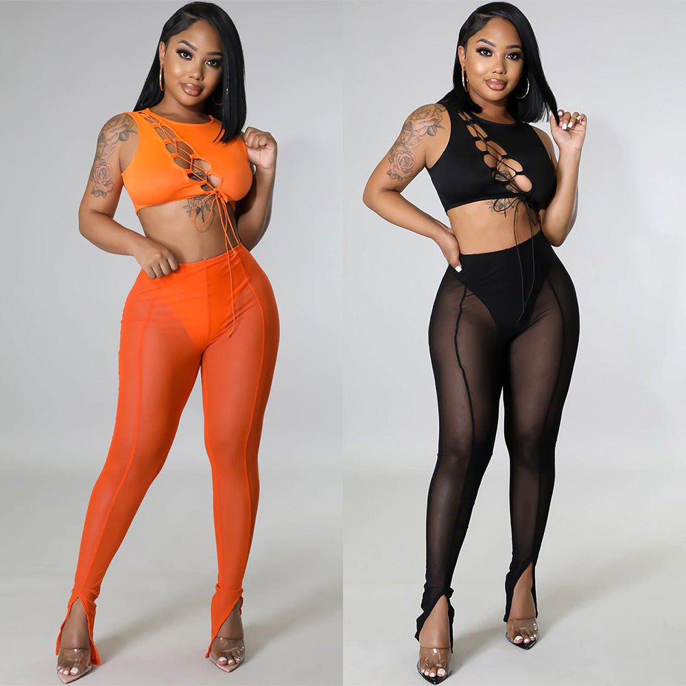 Skinny Mesh See-through Leggings For Women - Onouthati