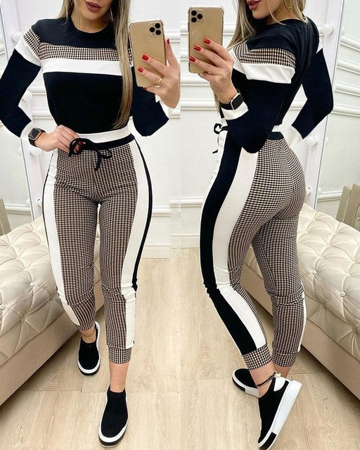 Fashion Women Sets Short Sleeve Tops High Waist Pant - Onouthati