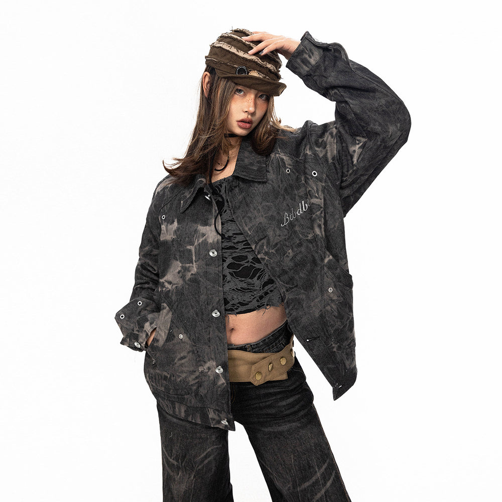 Tie-dyed Embroidered Denim Coat For Women - Onouthati