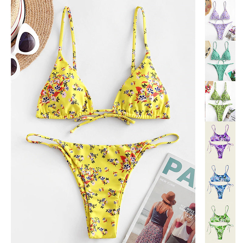 Summer Flowers Print Bikini Sexy Beach Swimming Suit Fashion Push Up Swimsuit Womens Clothing - Onouthati