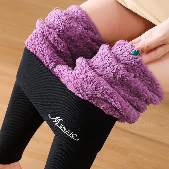 High Waist Plush Leggings Winter Warm Solid Slim Pants Fashion Trousers For Women Clothing - Onouthati