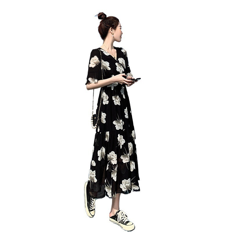 Slimming Flared Sleeves Holiday Floral Dress Women - Onouthati