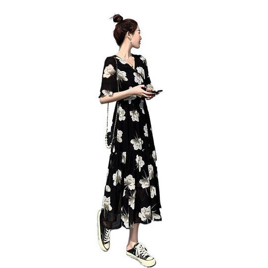 Slimming Flared Sleeves Holiday Floral Dress Women - Onouthati