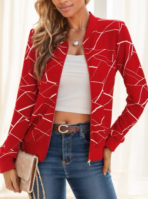 Geo Print Zipper Front Jacket - Onouthati