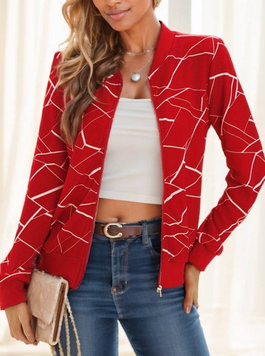 Geo Print Zipper Front Jacket - Onouthati