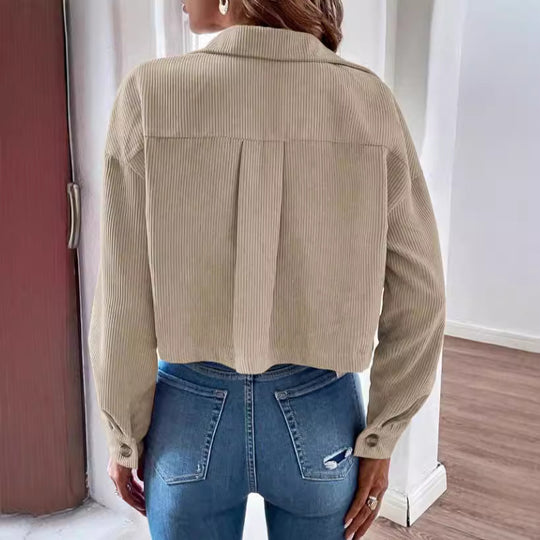 Women's Fashion Short Corduroy Button Jacket Casual Short Coat - Onouthati