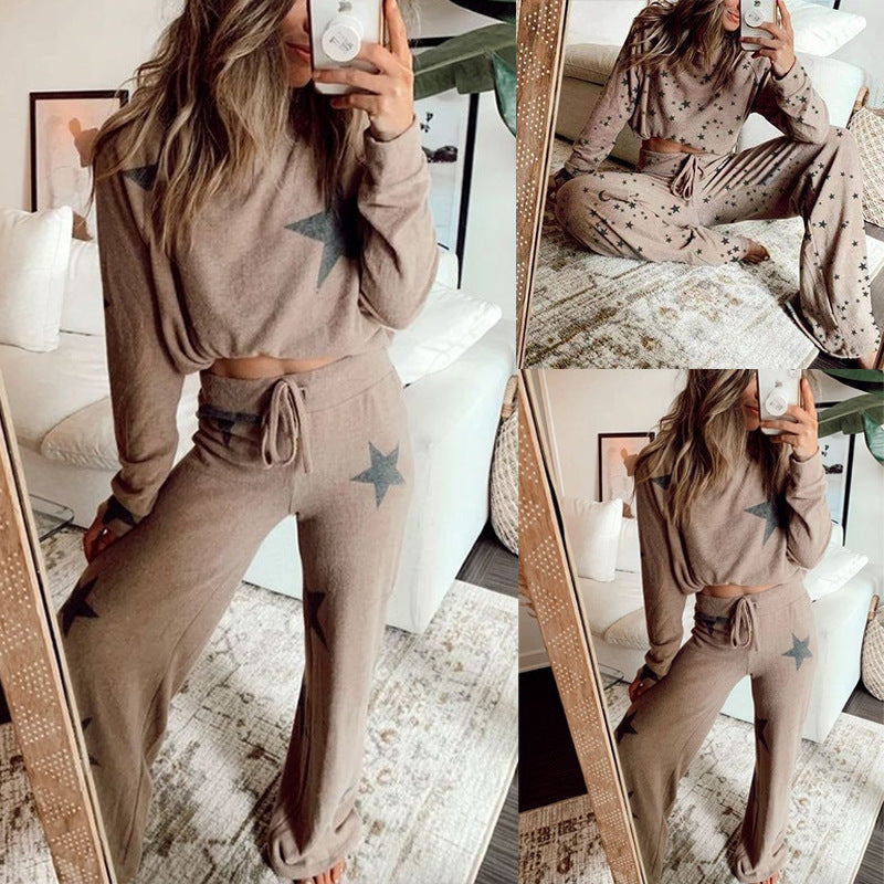 Women Printed Long-Sleeved Home Service Suit Pajamas - Onouthati