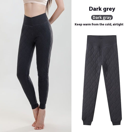 Warm Thickened Cashmere Leggings Winter Rhombus Stitching Pants Outerwear High Waist Slim Trousers Women Clothing - Onouthati