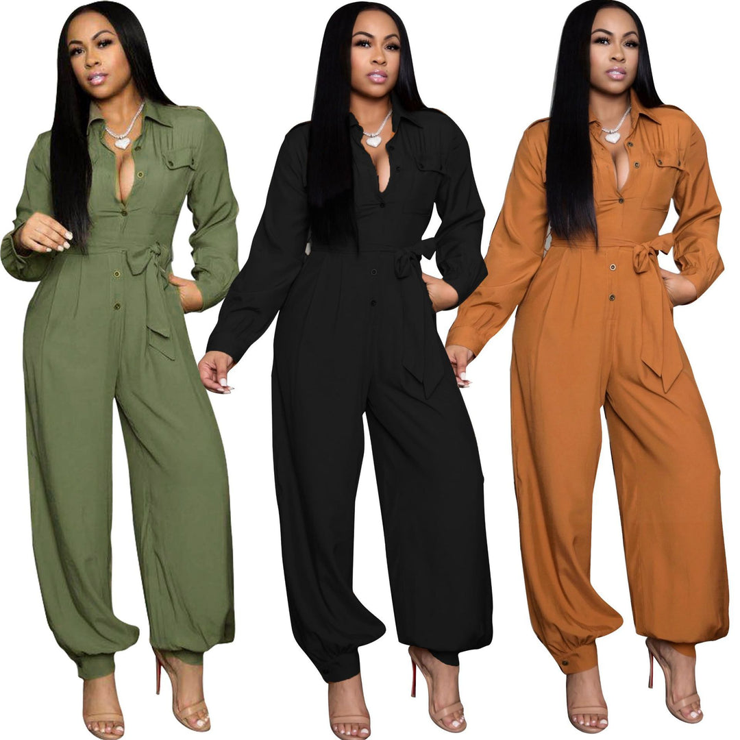 Solid Color Loose Jumpsuit Women - Onouthati