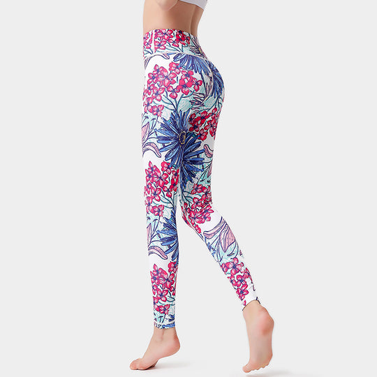 Fashion Flowers Print Leggings High Waist Hip Lifting Yoga Pants For Women Sports Running Fitness Trousers - Onouthati