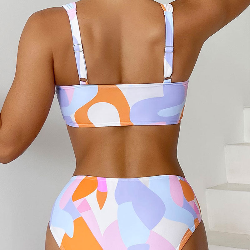 Swimsuit Tie-dye Tube Top High Waist Triangle Bikini For Women - Onouthati