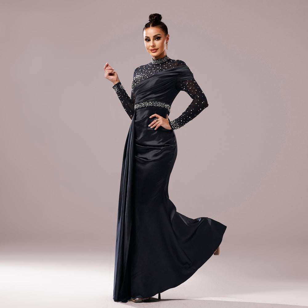 Long Sleeve Slim-fit Sheath Pearl Banquet Fishtail Evening Dress - Onouthati