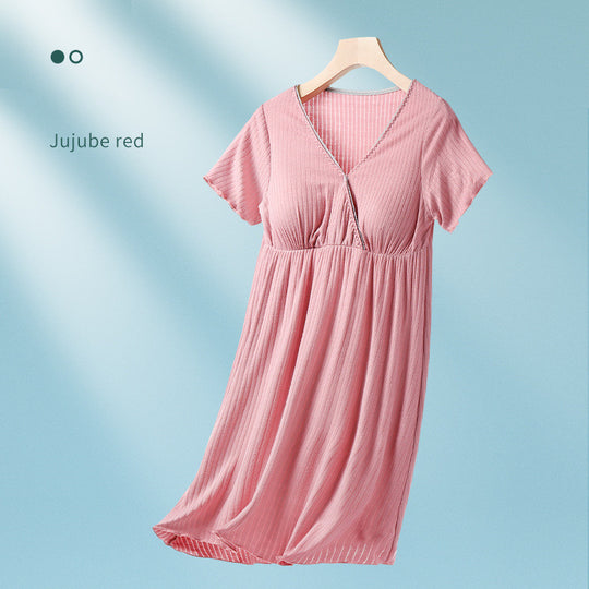 Breastfeeding Dress Thin Breastfeeding Modal Pajamas Pregnant Women - Onouthati
