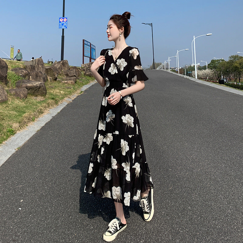 Slimming Flared Sleeves Holiday Floral Dress Women - Onouthati