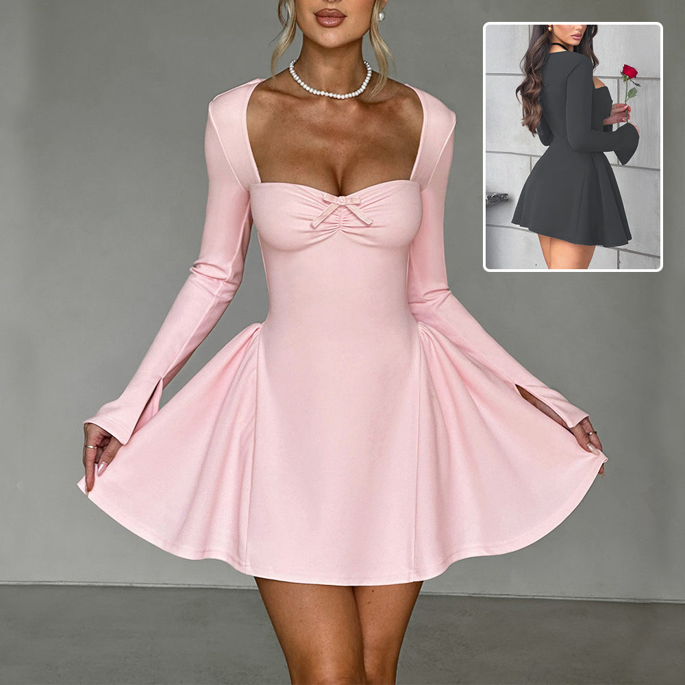 Commute Low-neck Long-sleeved Dress Y2K Fashion Slim A-line Short Dressed Party Evening Clothing For Women - Onouthati