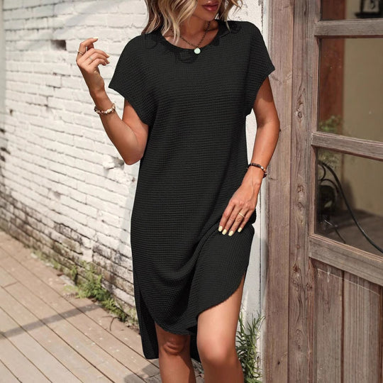 New Solid Color Casual Loose Waffle Dress Women - Onouthati