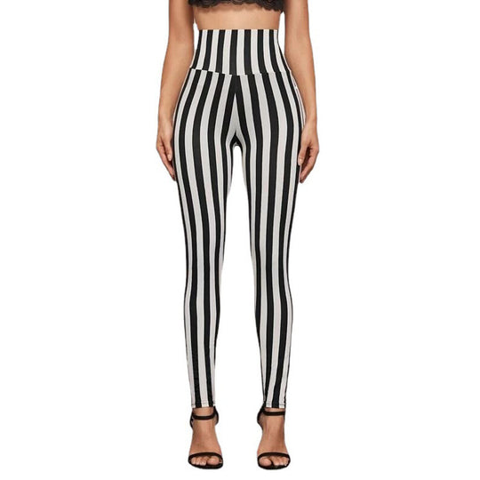 Vertical Stripes High Waist Leggings Cropped Skinny Pants - Onouthati