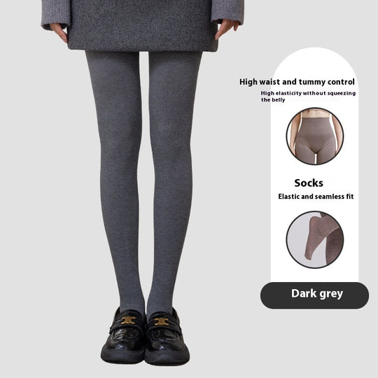 Winter High Waist Leggings With Sock Fashion Slim Pantyhose Warm Thin Legs Pants Women Clothing - Onouthati