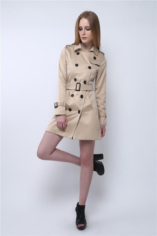 Women's Slim-fit Elegant Double-breasted Belt Trench Coat - Onouthati