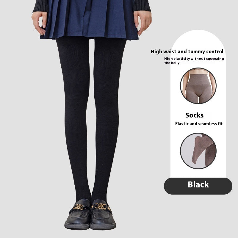 Winter High Waist Leggings With Sock Fashion Slim Pantyhose Warm Thin Legs Pants Women Clothing - Onouthati