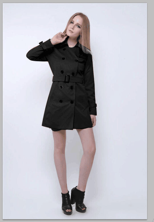 Women's Slim-fit Elegant Double-breasted Belt Trench Coat - Onouthati