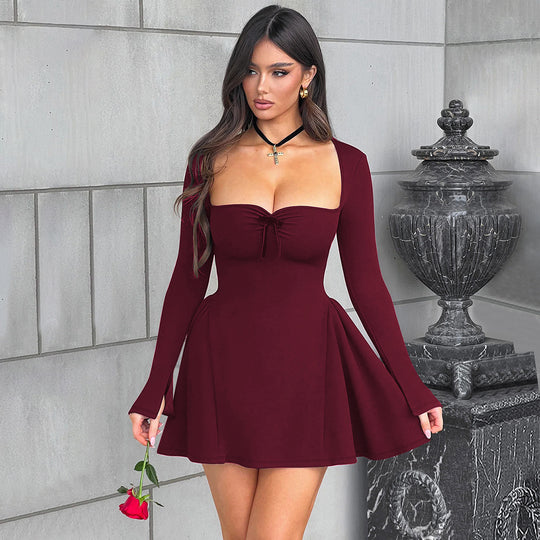 Commute Low-neck Long-sleeved Dress Y2K Fashion Slim A-line Short Dressed Party Evening Clothing For Women - Onouthati