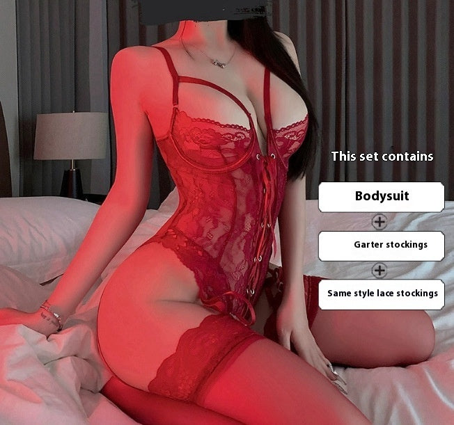 Lingerie Purple Charm Lace Jumpsuit Uniform Pure Desire Bandage Suit Women - Onouthati