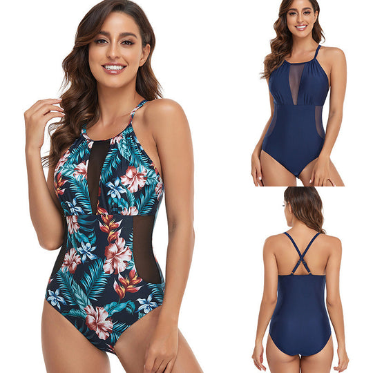 Push Up Bikini One-piece Printed Spun Yarn Swimsuit For Women - Onouthati