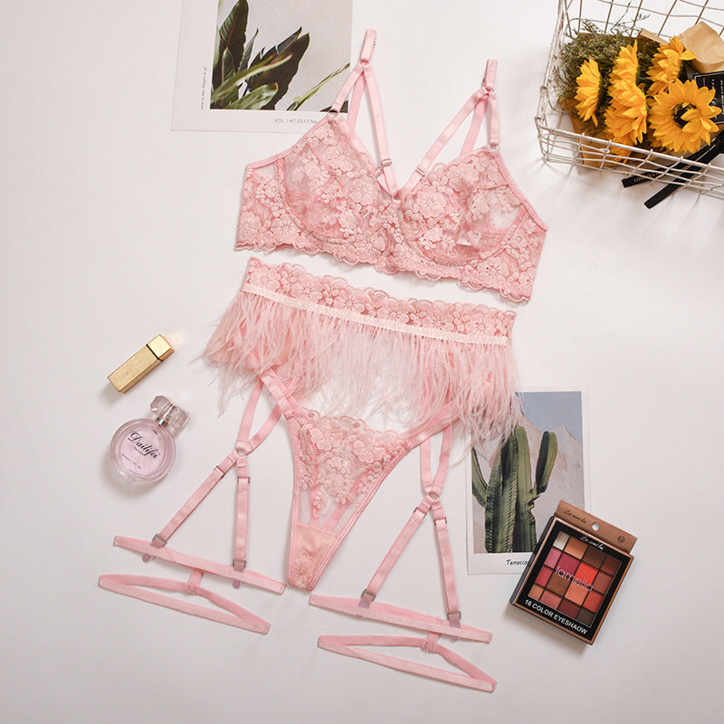 Sexy Erotic Lingerie Lace Underwear Cross Three Piece Female - Onouthati