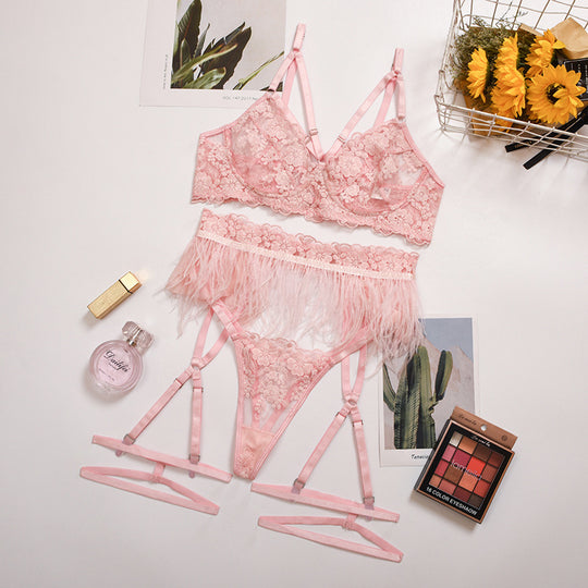Sexy Erotic Lingerie Lace Underwear Cross Three Piece Female - Onouthati